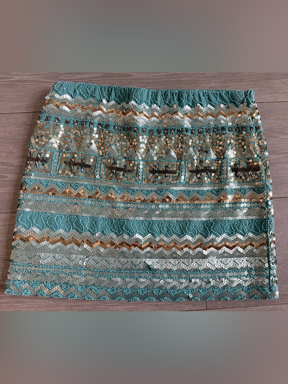 VENUS Teal Sequin Embellished Mini Skirt